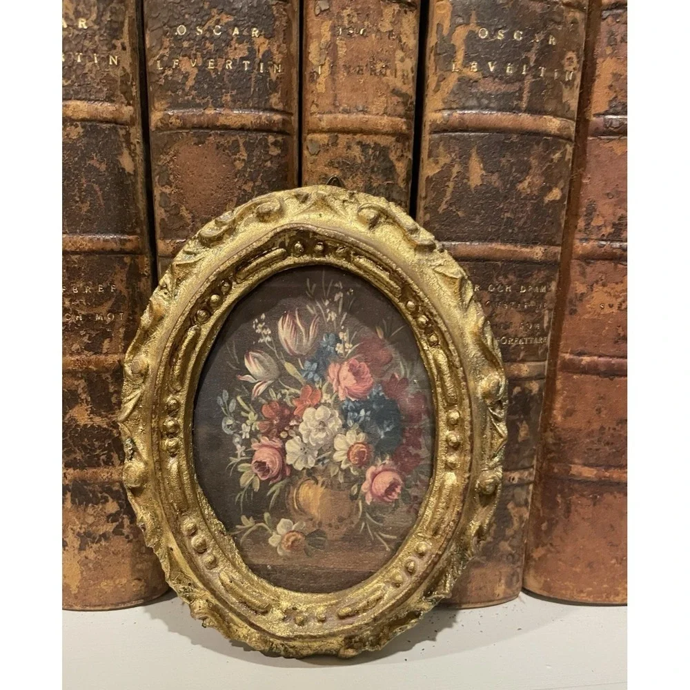 Vtg Italian Florentine Italy Oval Floral Urn Gold Gilt Wood 3.5x4.5